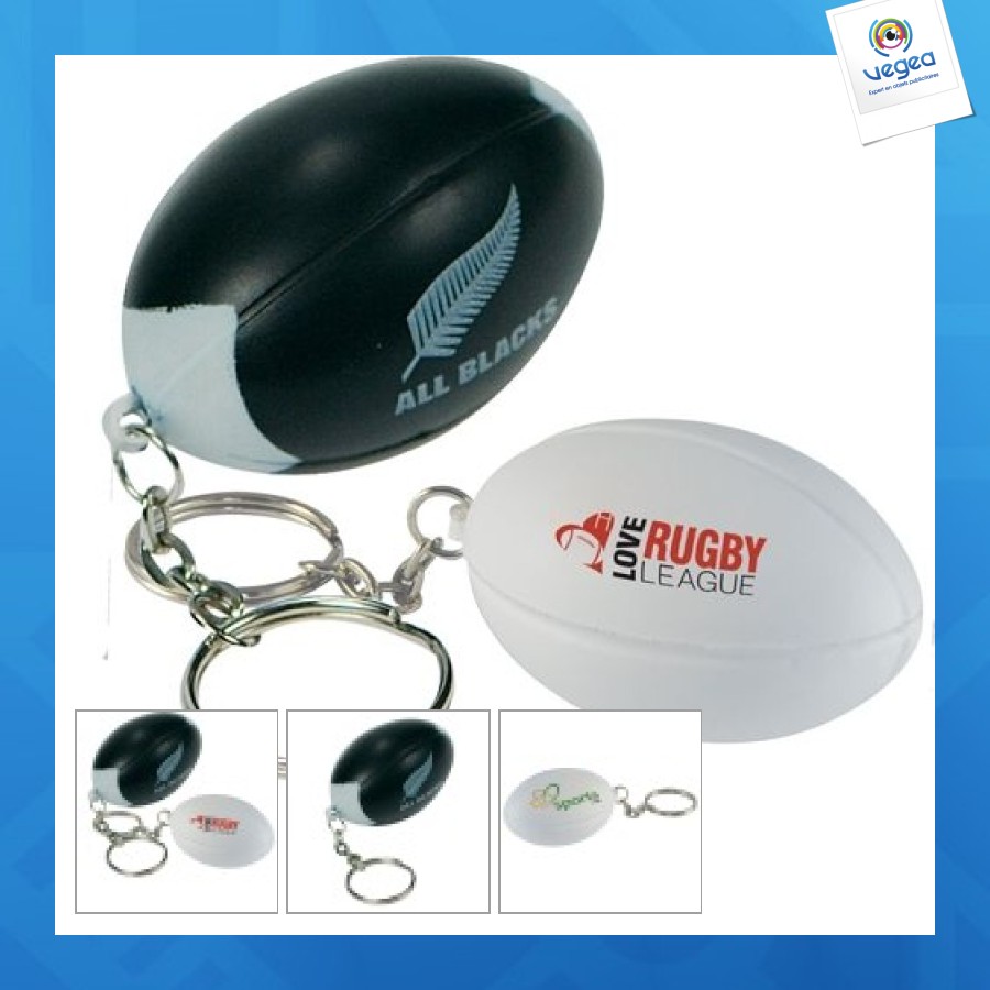 Porte-clés ballon de rugby publicitaire anti-stress