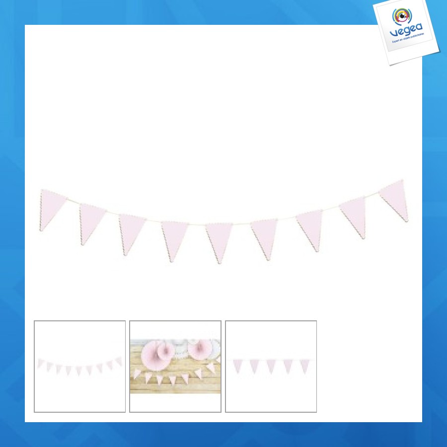 Guirlande fanions festonnés rose pastel et or 3m