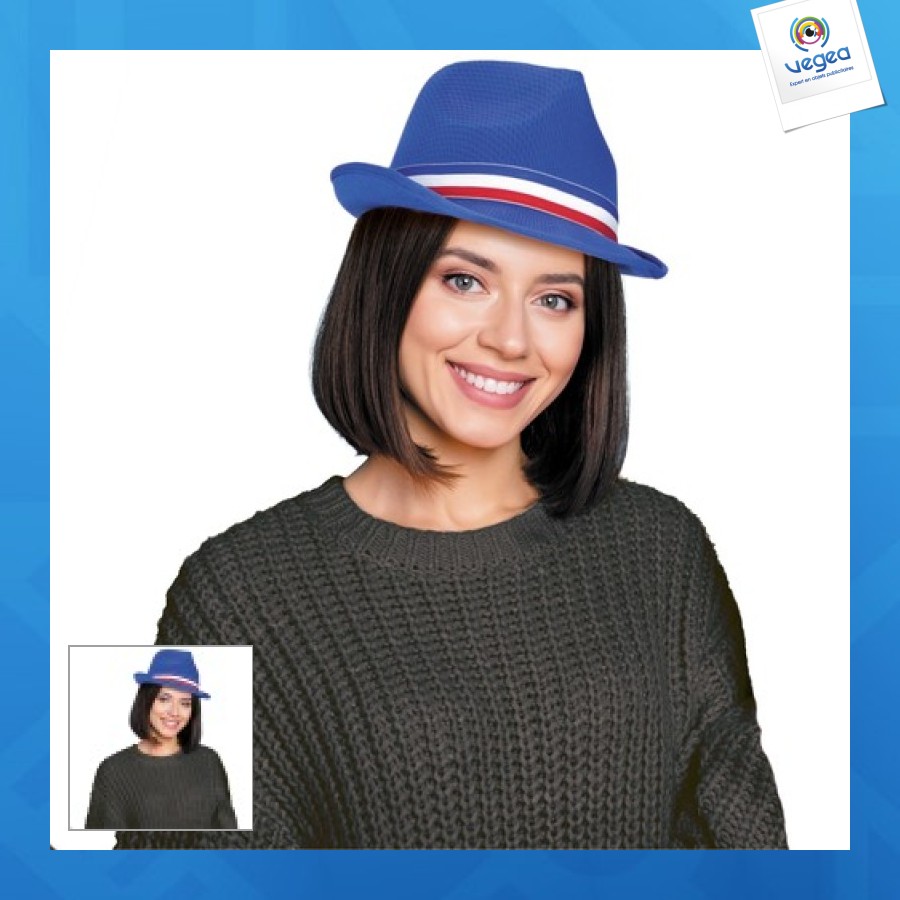 Borsalino promotionnel polyester bleu ruban tricolore