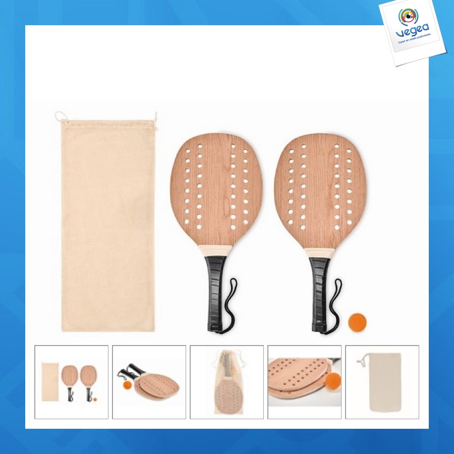 Set beach tennis personnalisable en bois de ros