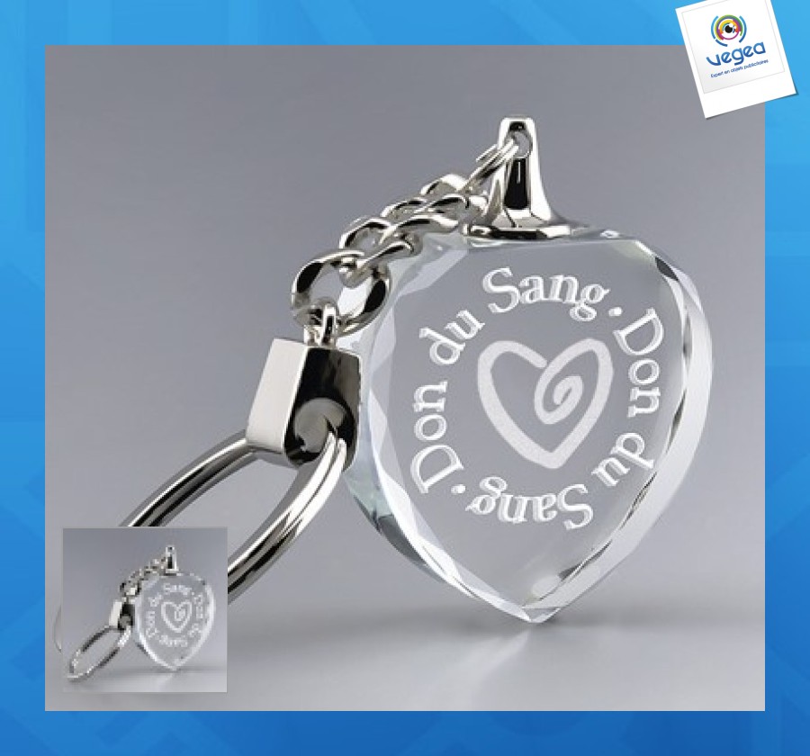 Porte-clefs personnalisé cœur en verre