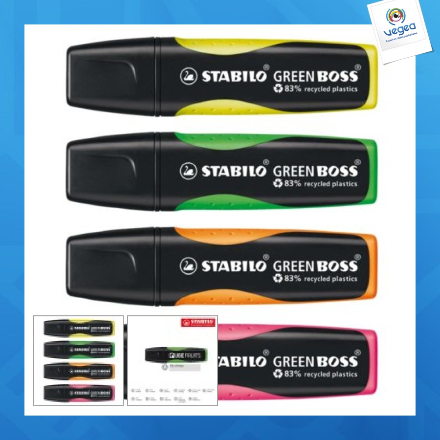 Stabilo avec logo green boss etui en carton de 4 surligneurs