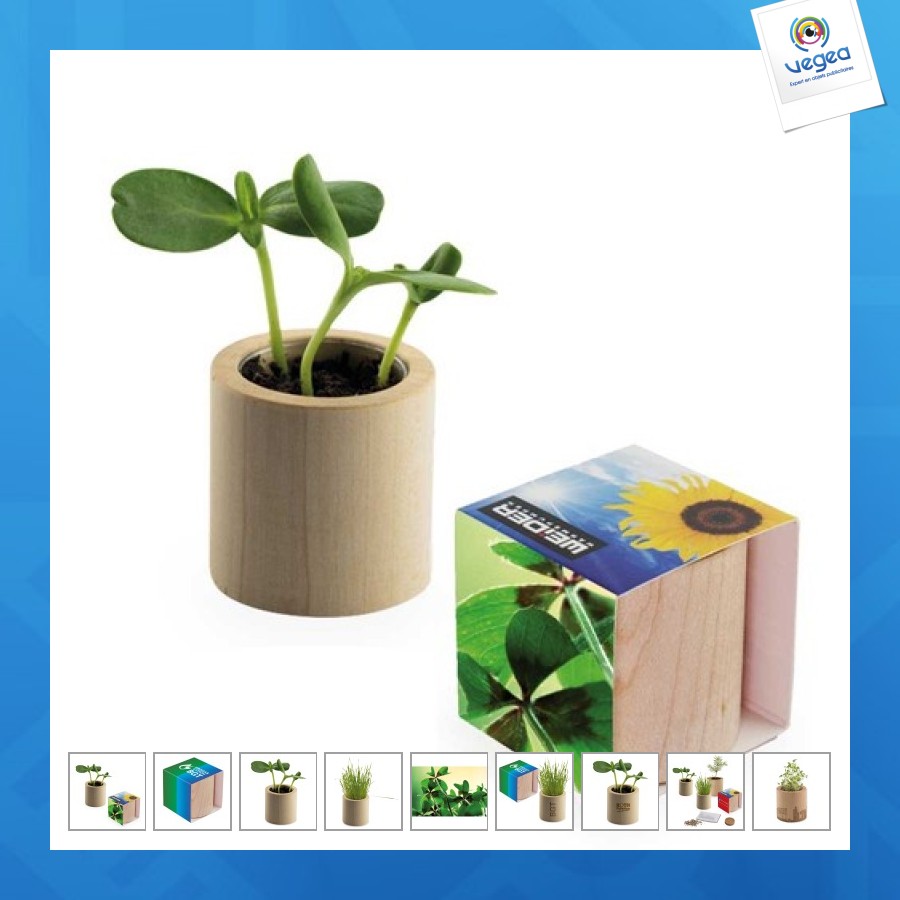Pot rond en bois - bulbes de trèfle à 4 feuilles personnalisable