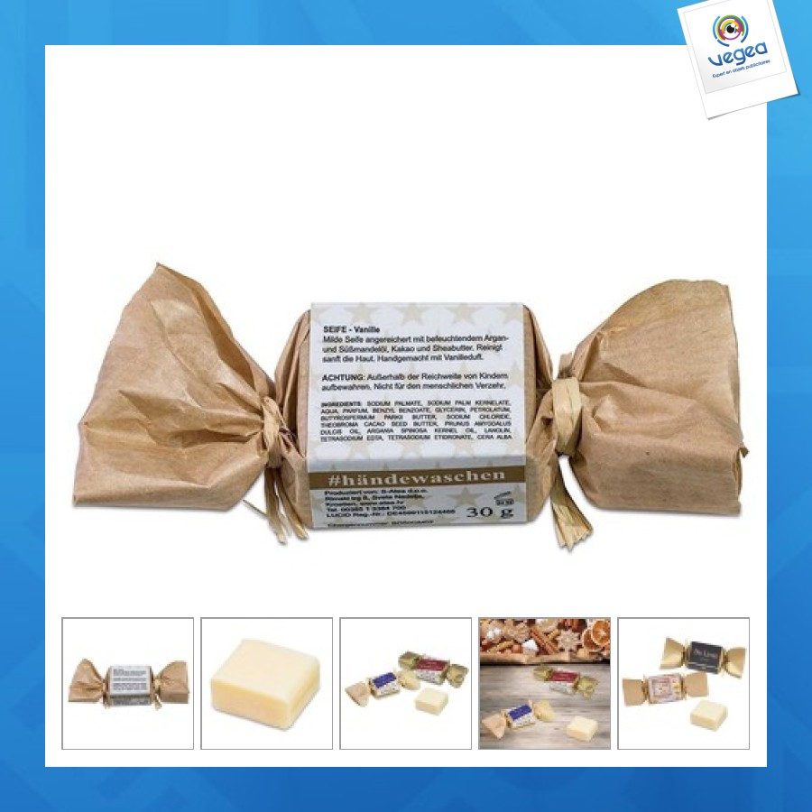 Mini savon promotionnel - vanille, sous papier kraft - fait maison