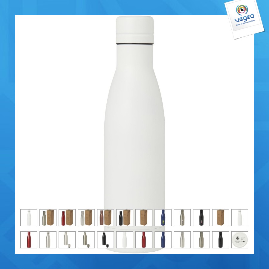 Bouteille isotherme vasa en acier inoxydable recyclé certifié rcs de 500 ml avec isolation par le vide et couche de cuivre