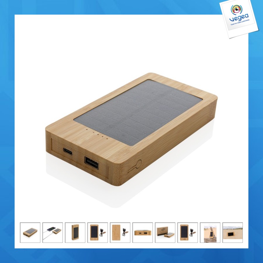 Batterie de secours publicitaire solaire 10.000mah en bambou sunwick