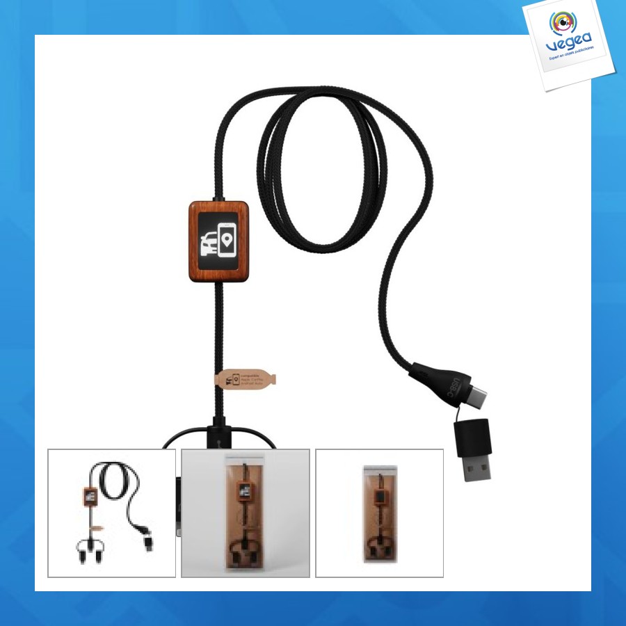 Câble publicitaire long 5-en-1 en bambou compatible carplay import