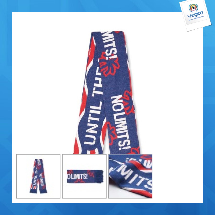 Echarpe de supporter publicitaire jacquard en rpet mprimée jusqu'à 6 couleurs