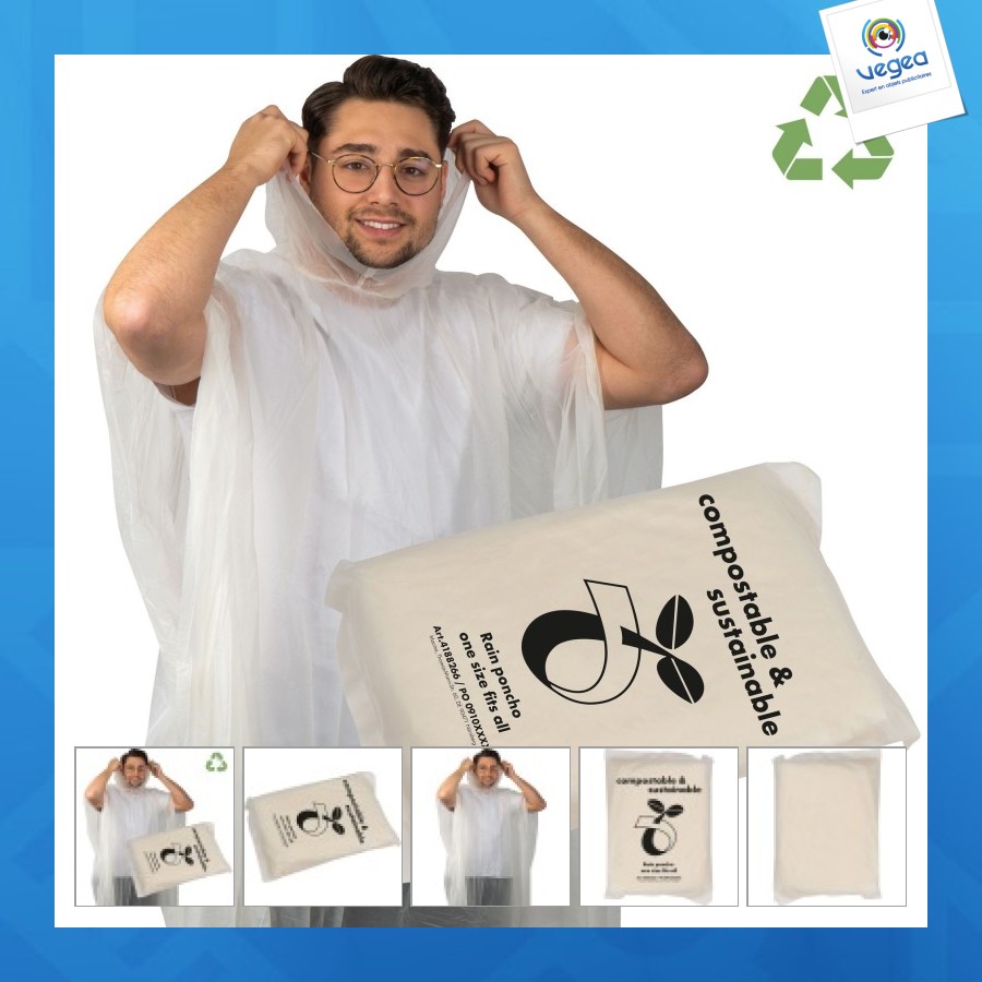 Poncho personnalisable de pluie en pla - compostable