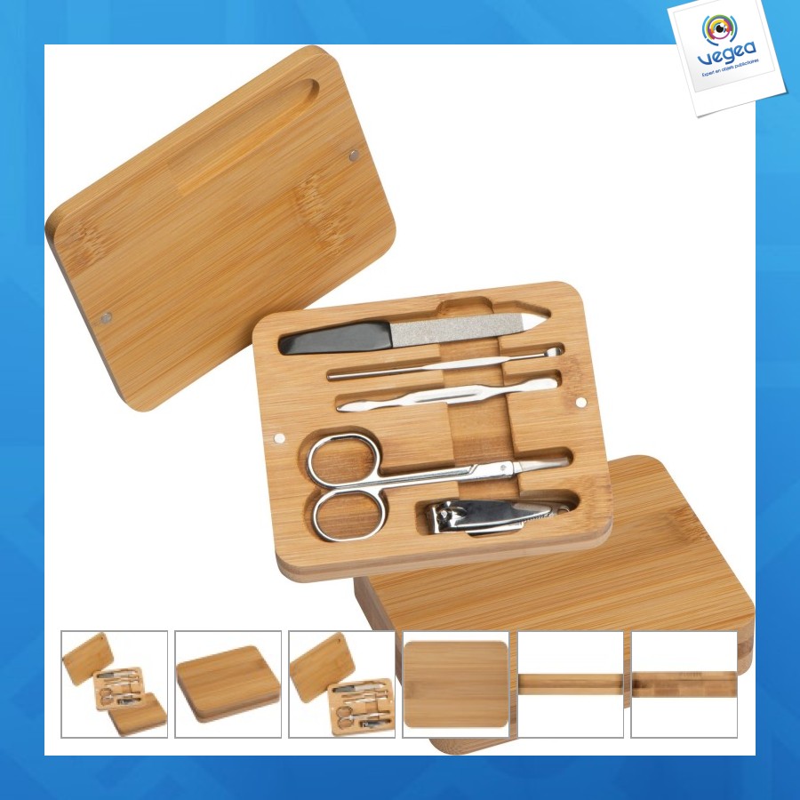 Set de manucure avec logo dans un étui en bambou