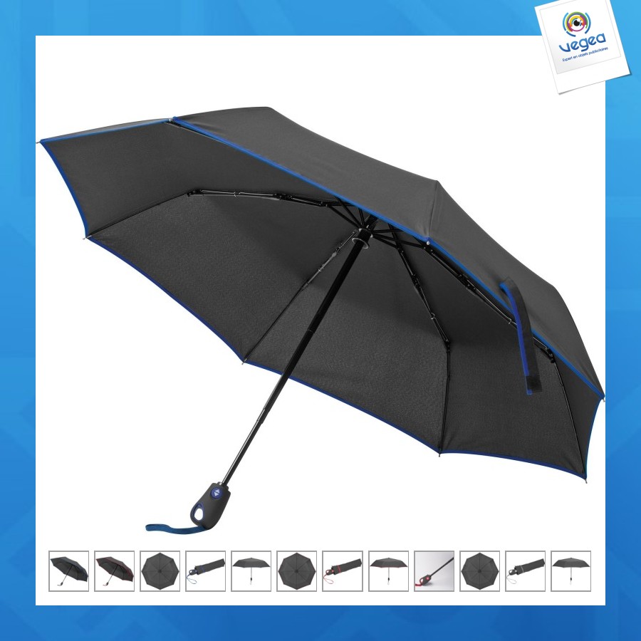 Parapluie promotionnel télescopique noir avec bordure colorée