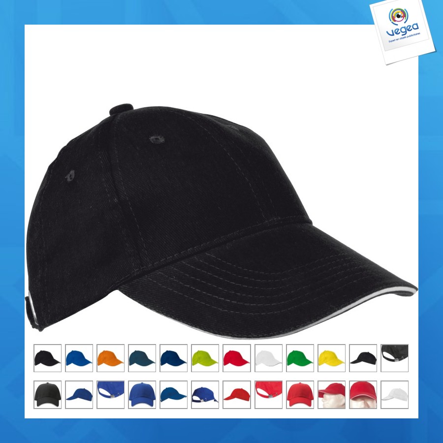 Casquette avec logo '6 panel' 'sandwich' 'heavy-brushed'