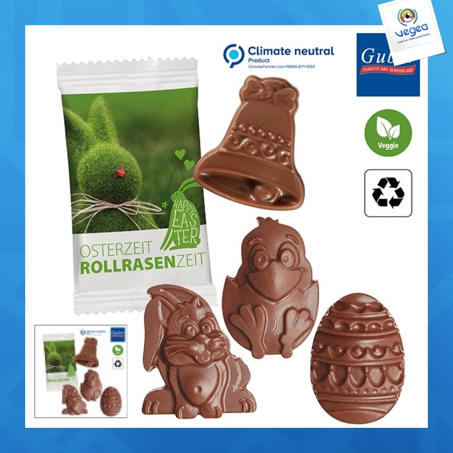 Figurine en chocolat pâques en flowpack de papier