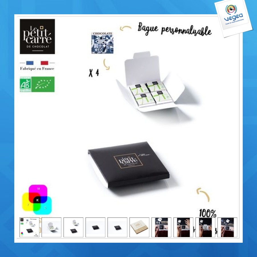 Carte 4 carrés bio avec bagues personnalisables - impression recto-verso