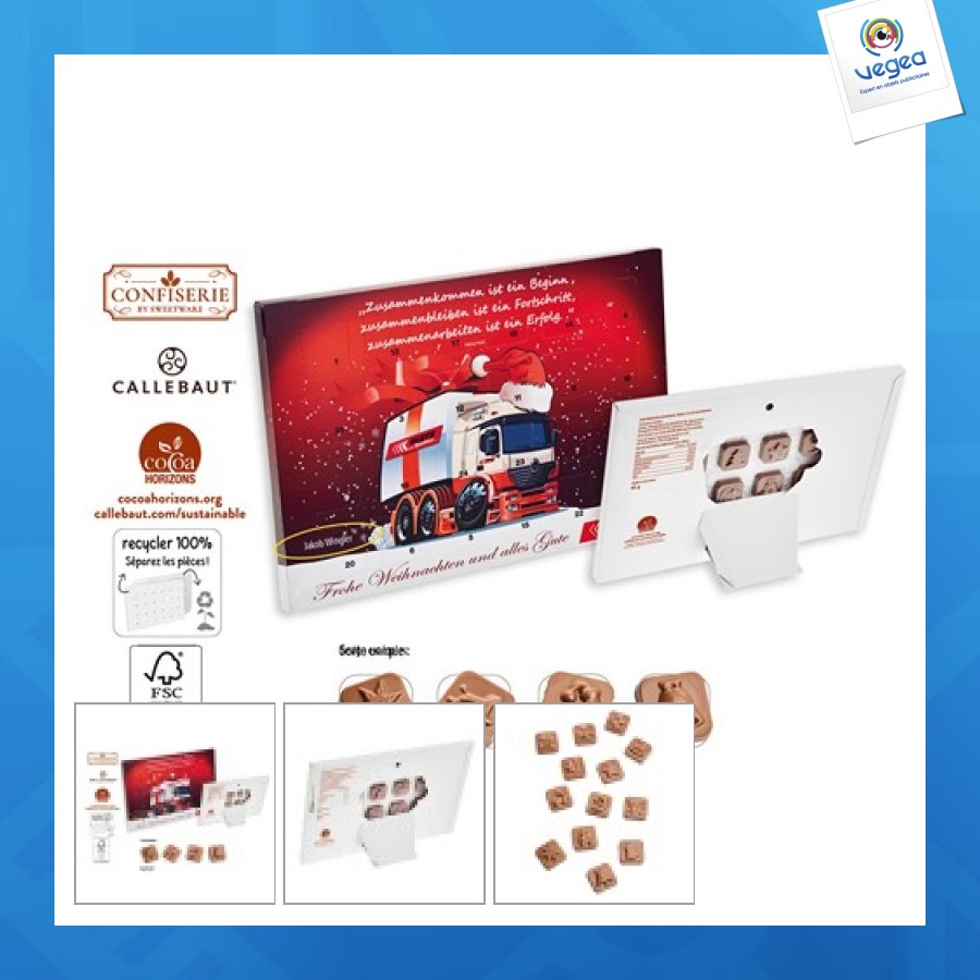Calendrier de l'avent à poser personnalisé, callebaut chocolat au lait calendrier