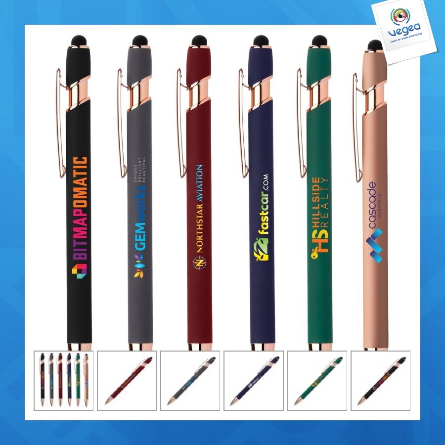 Prince softy rose gold stylo personnalisé gel avec stylet colour jet