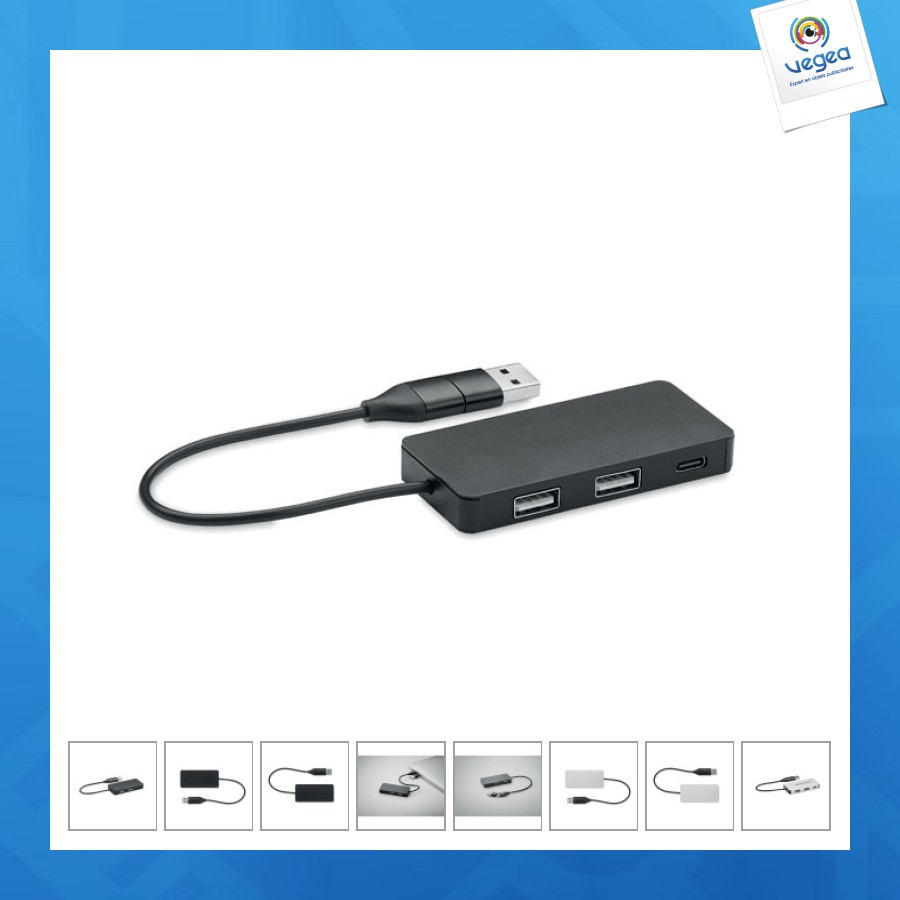 Hub usb personnalisable 3 ports avec câble 20cm