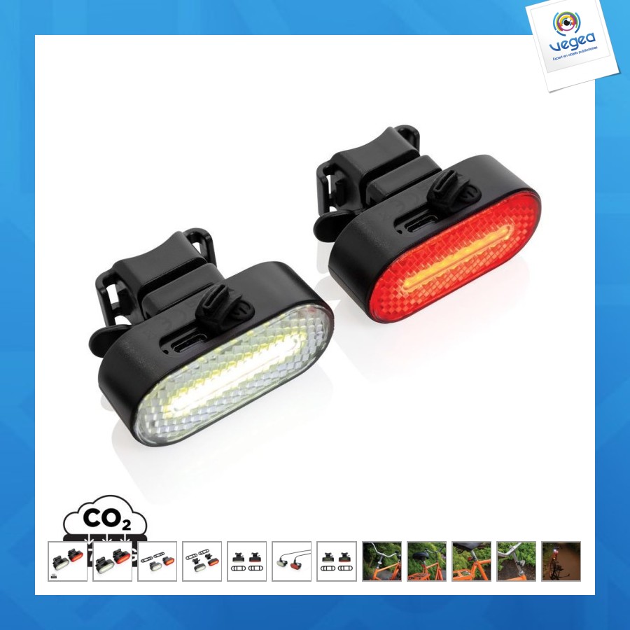 Set d'éclairage de vélo via usb en plastique rcs lumino