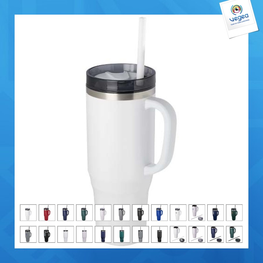 Mug isotherme personnalisable melbourne 1200ml certifié rcs avec paille