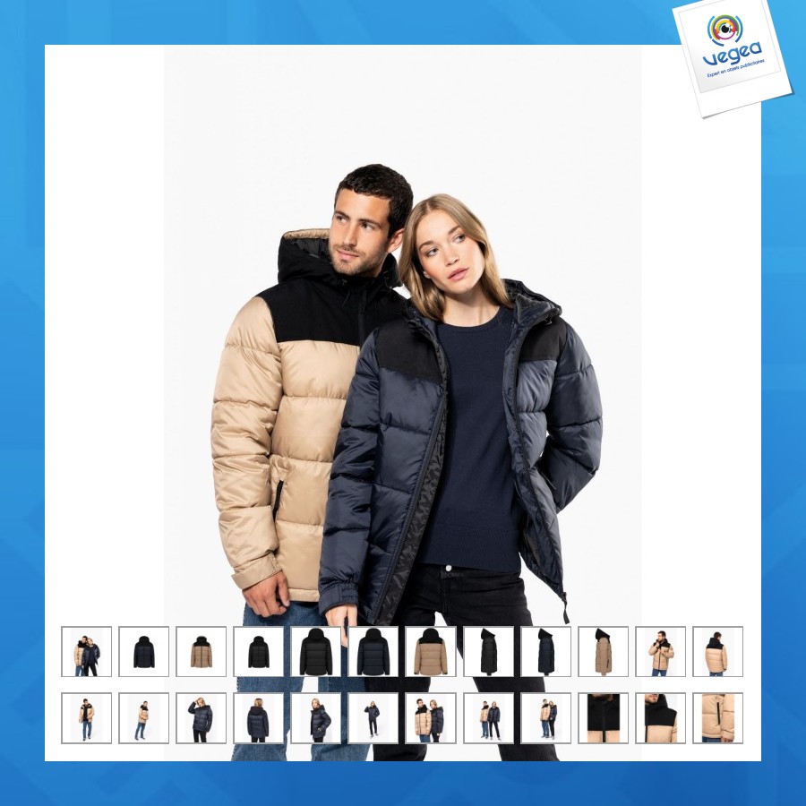 Parka personnalisable matelassée à capuche bi-ton unisexe