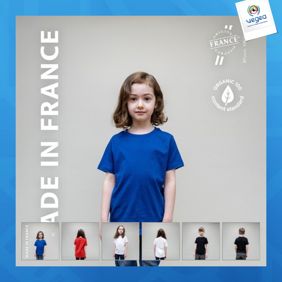 T-shirt enfant publicitaire col rond bord cote