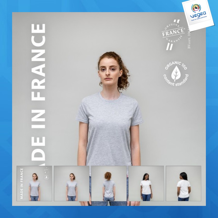 T-shirt femme personnalisable col rond bord cote