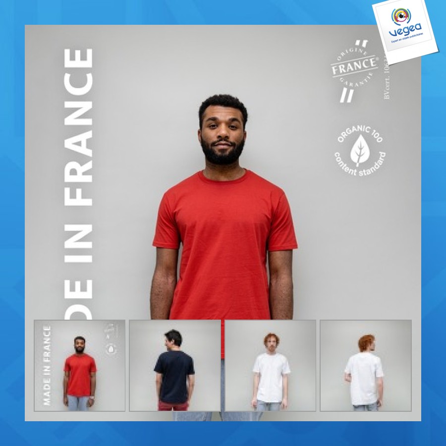 T-shirt promotionnel homme col rond bord côte