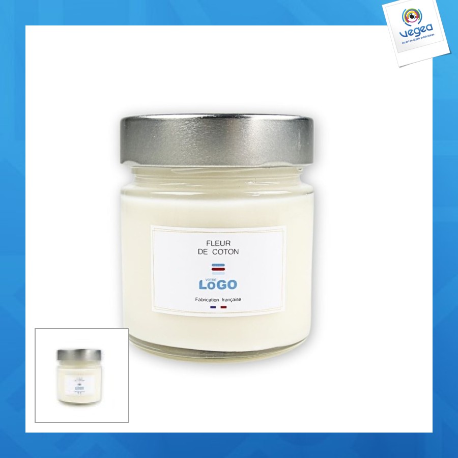 Bougie personnalisable végétale grasse ronde 135g - france fleur de coton