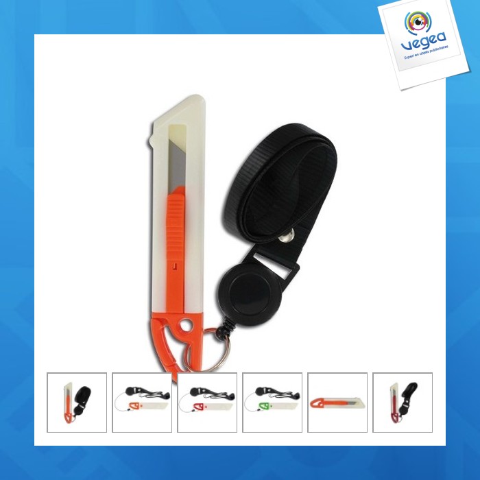 Cutter promotionnel lame auto-retractable tour de cou