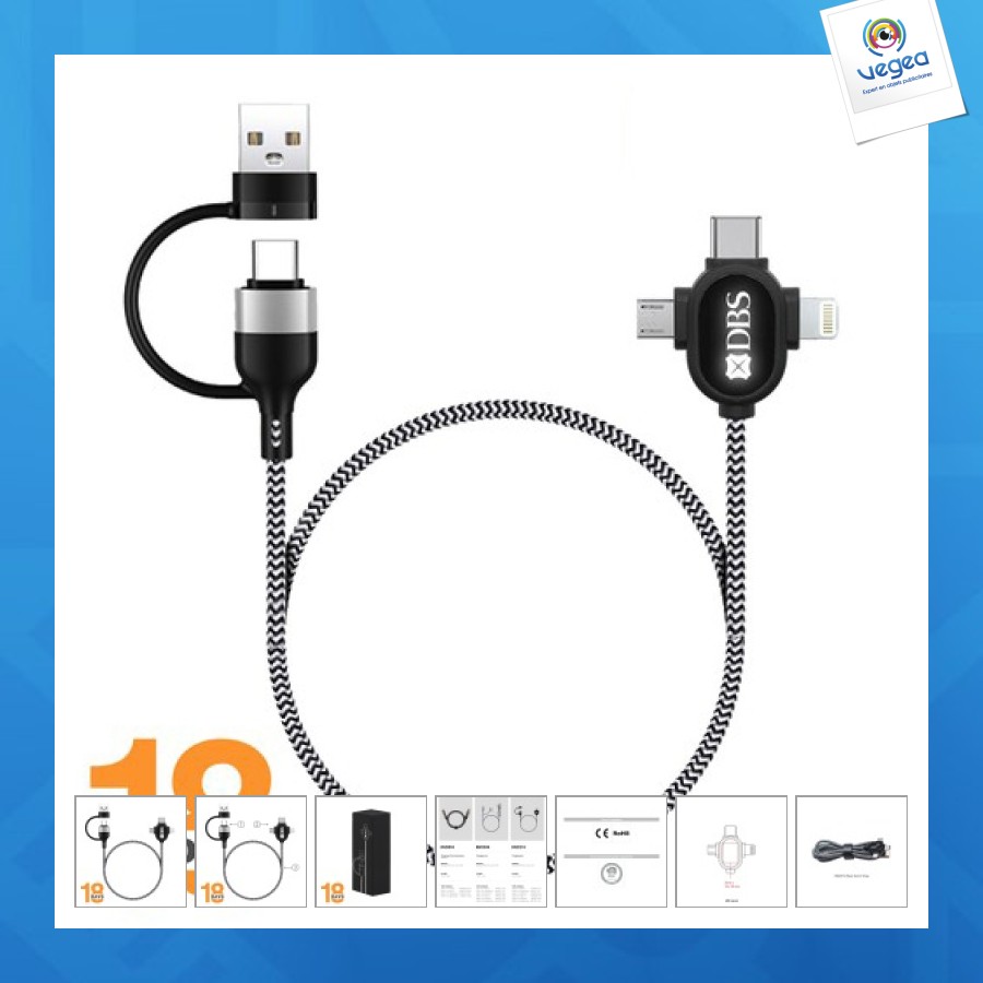 Câble de charge avec logo 6 en 1 - lipanoi