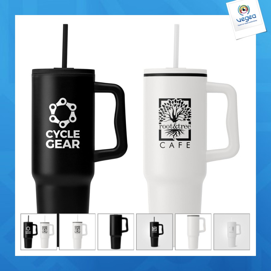1180ml gobelet en acier inoxydable recyclé à double paroi avec paille sérigraphie