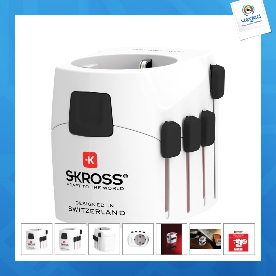 Skross adaptateur personnalisable de voyage universel 3-pôles pro