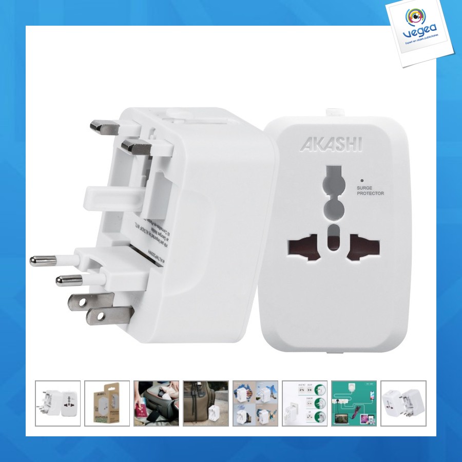 Adaptateur universel promotionnel de voyage - blanc
