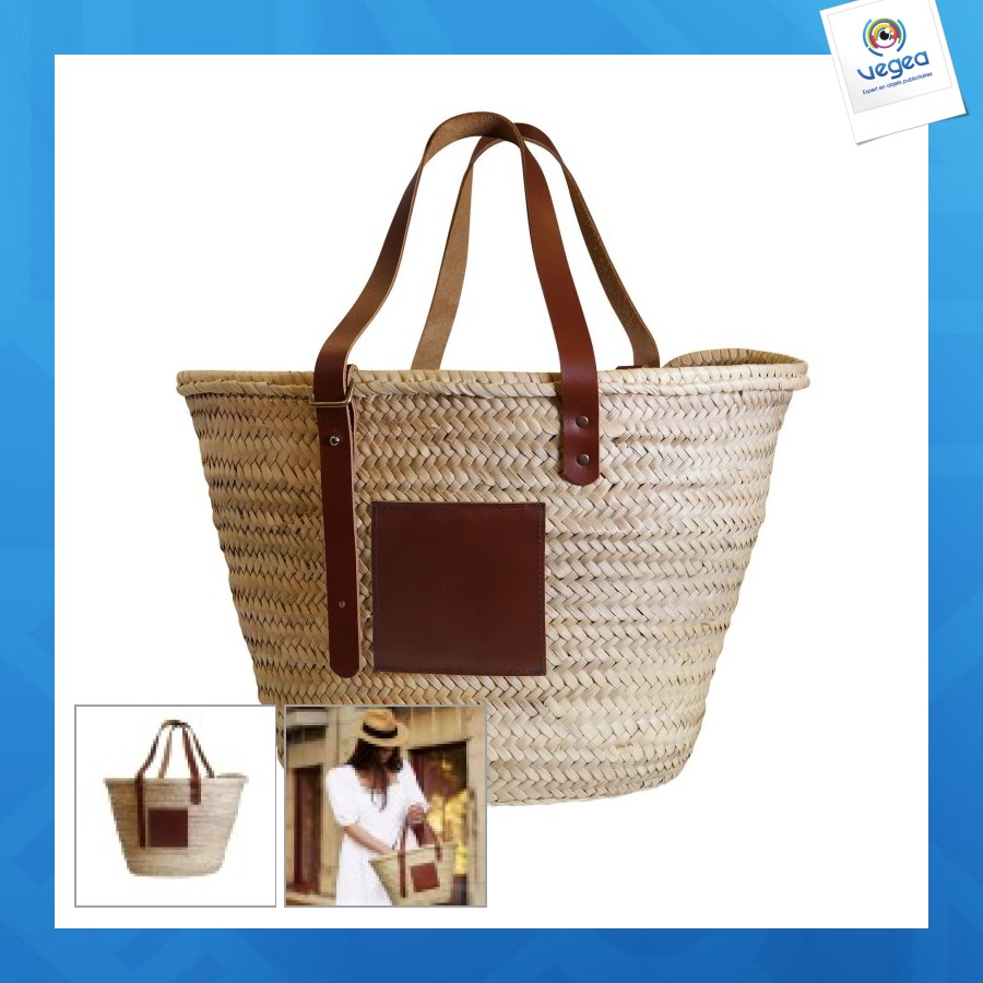 Panier publicitaire anses cuir 46x28x32cm