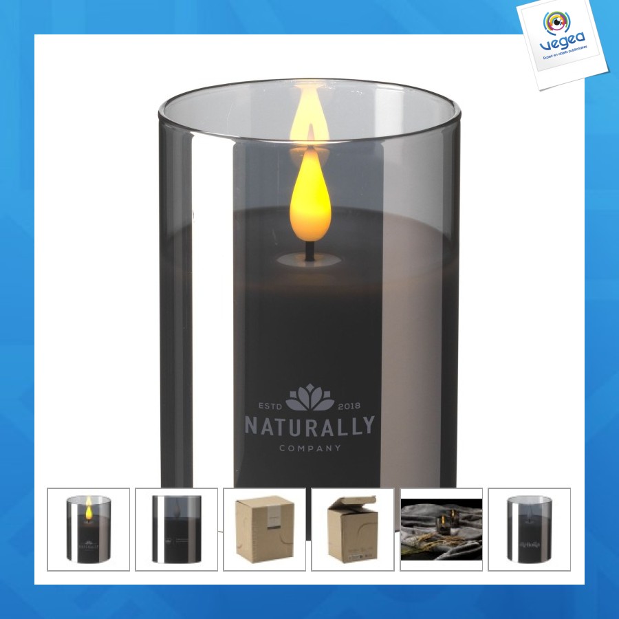 Wooosh bougie led personnalisable verre fumé