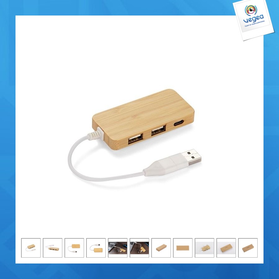 Hub usb personnalisable en bambou avec prise remplaçable - rivo