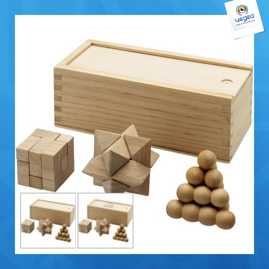 Casse-tête personnalisé chinois brainiac 3 pièces en bois