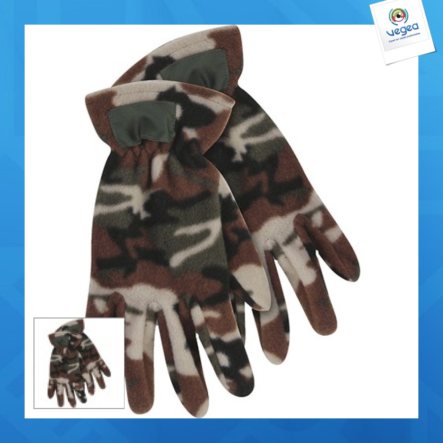 Gants personnalisables camouflage en fibre polaire 220g/m²