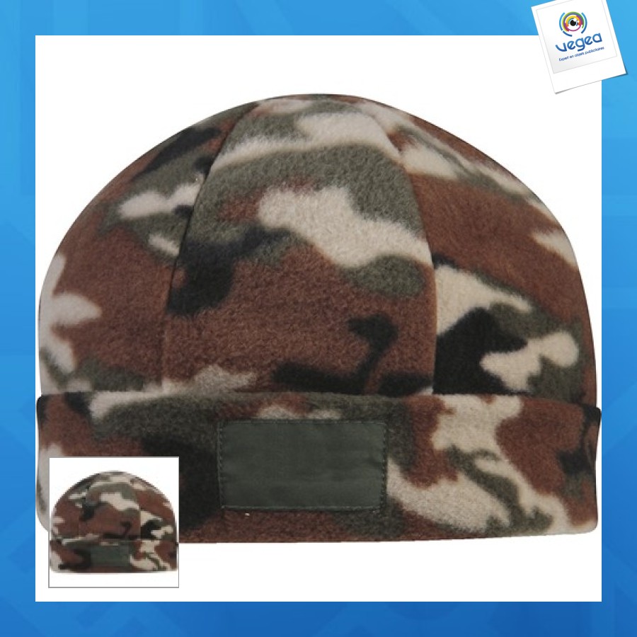 Bonnet personnalisé camouflage en fibre polaire 220g/m²