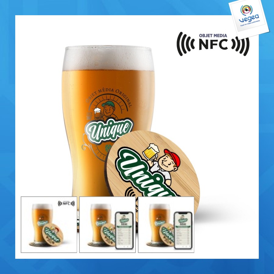 Sous-verre publicitaire en bois avec puce nfc - gravure laser