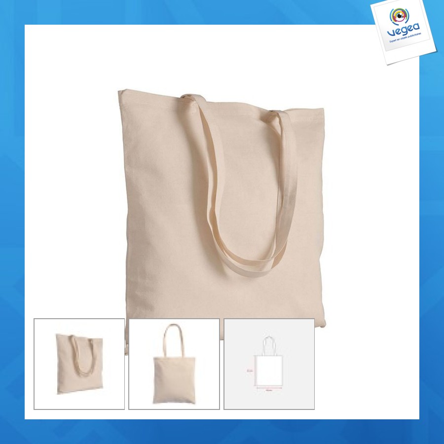 Sac shopping publicitaire en coton naturel, anses longues