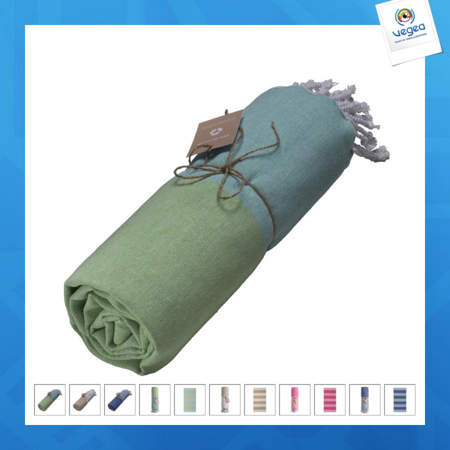 Serviette de plage/fouta publicitaire en coton recyclé 180g/m² certifiée grs