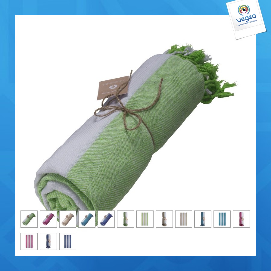 Serviette de plage/fouta personnalisable en coton recyclé 180g/m² certifiée grs