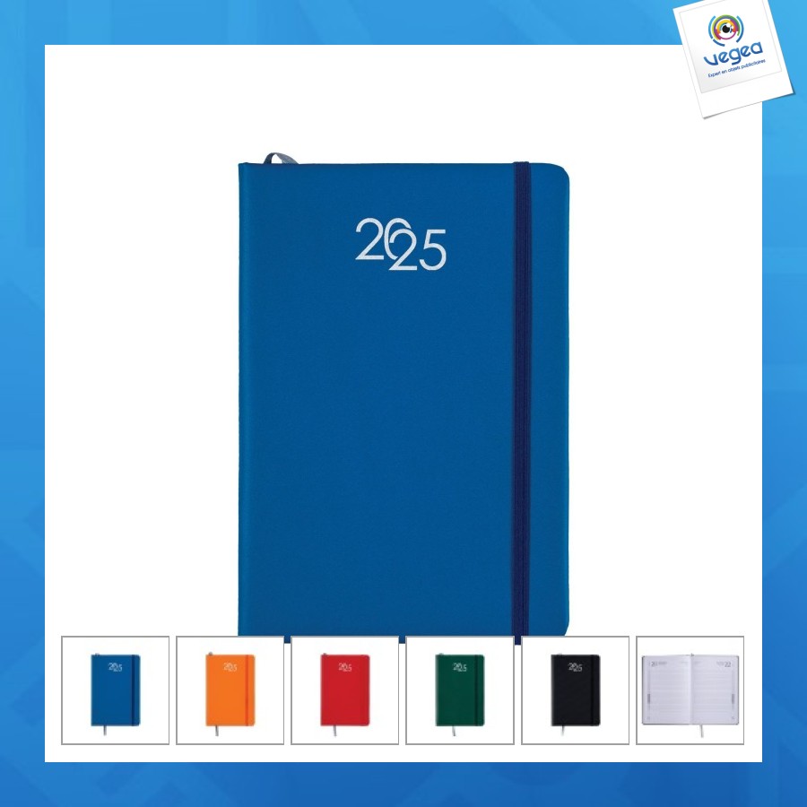 Agenda journalier publicitaire 2025 avec couverture en pu et bande élastique