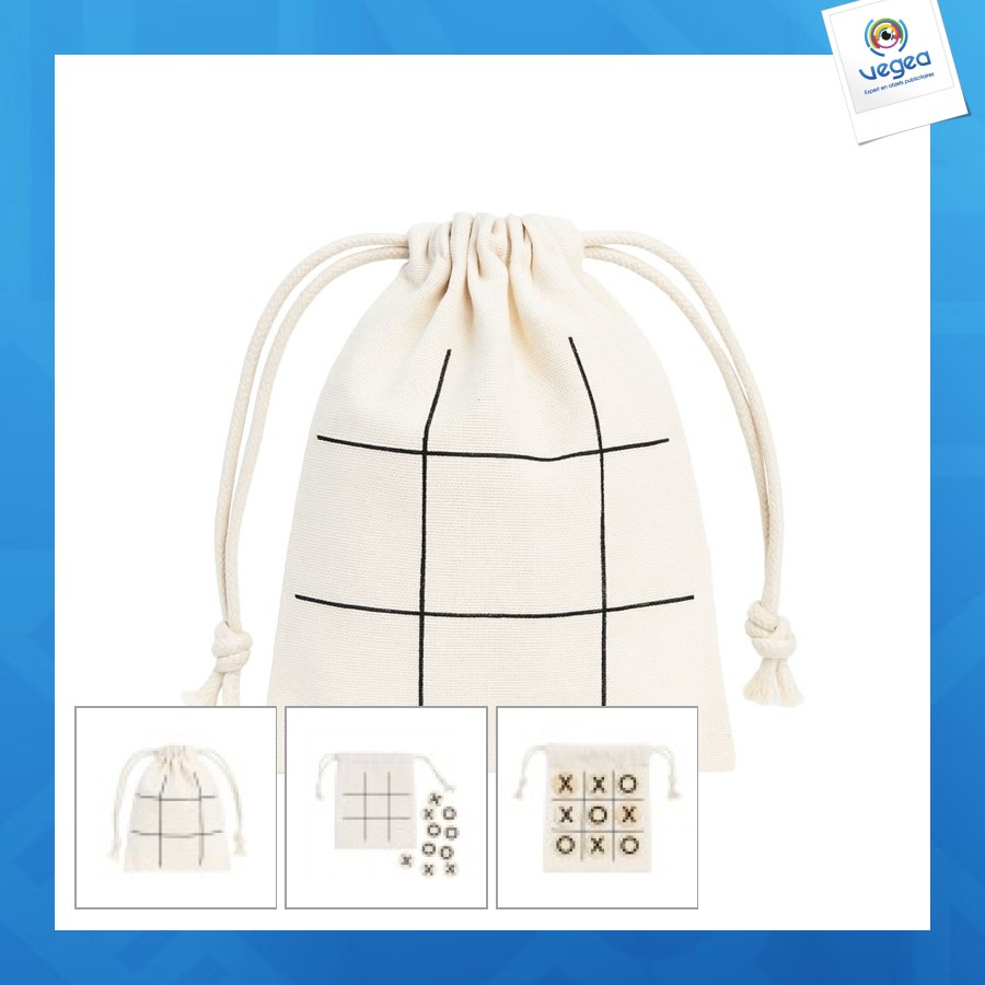 Jeu de morpion publicitaire en bois avec pochette en coton