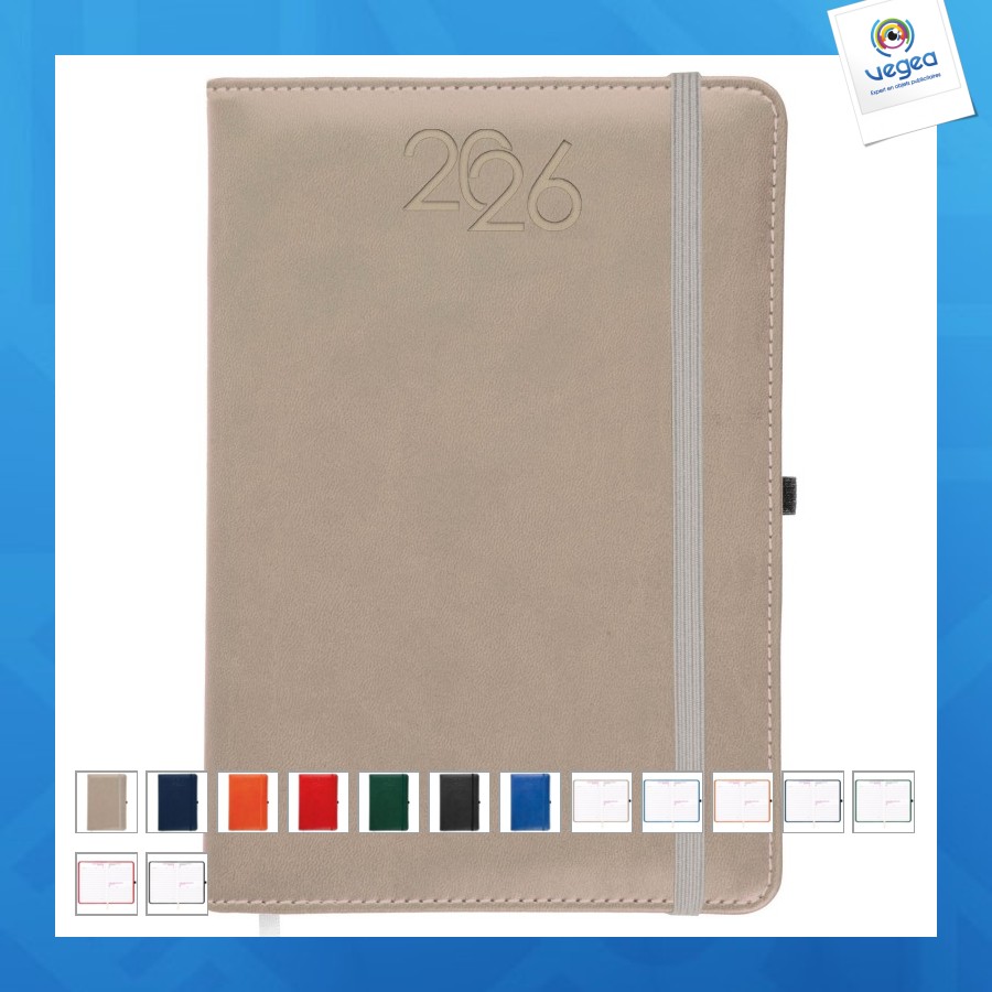 Agenda journalier promotionnel 2026, couverture rigide en pu thermocollé avec piqûres sur les bords