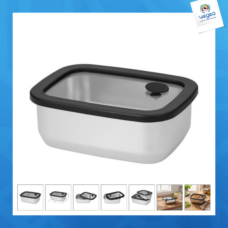 Boîte en acier inoxydable avec couvercle en verre 550 ml