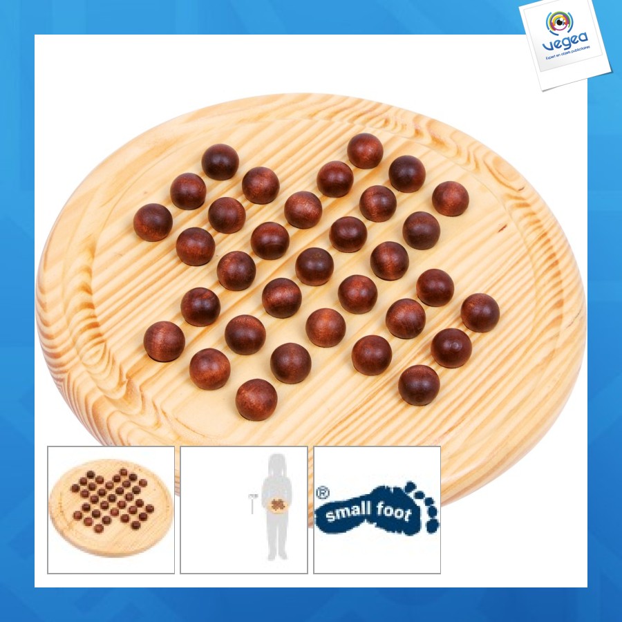 Boule solitaire avec logo en bois, 21,5x21,5x2,5cm