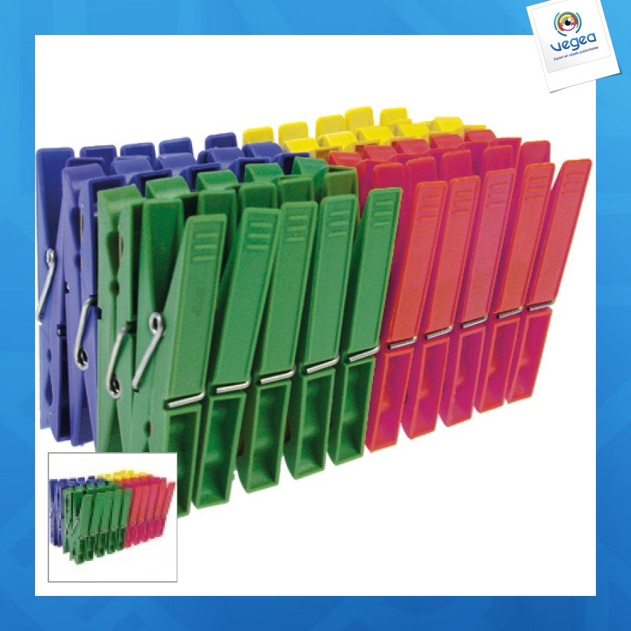 Pince à linge publicitaire 40 couleurs assorties carte 7x1cm