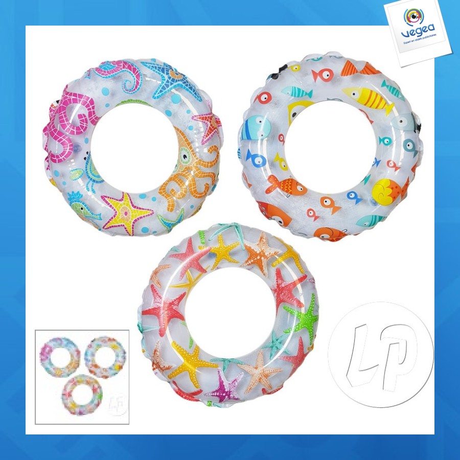 Bouée gonflable personnalisable translucide à motifs mix 51cm